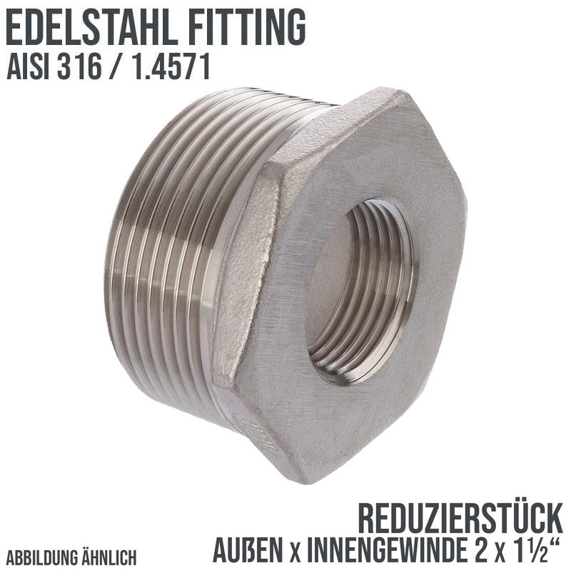 2" Edelstahl Fitting V4A AISI 316 Nr. 241 - Reduktionsstück Außen x Innengewinde - 2" x 1 1/2" - PN 16 bar
