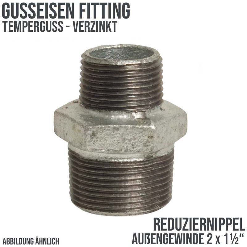 2" x 1 1/2" Gusseisen Temperguss Reduziernippel Nr. 245 Außen x Außengewinde AG PN 25 bar