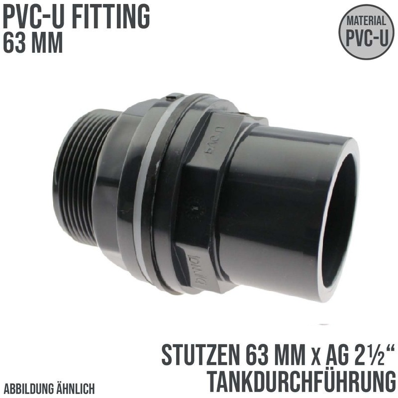 63/75 mm x 2 1/2" Zoll PVC-U Tankdurchführung Klebestutzen auf Klebemuffe x Außengewinde AG - PN 10 bar