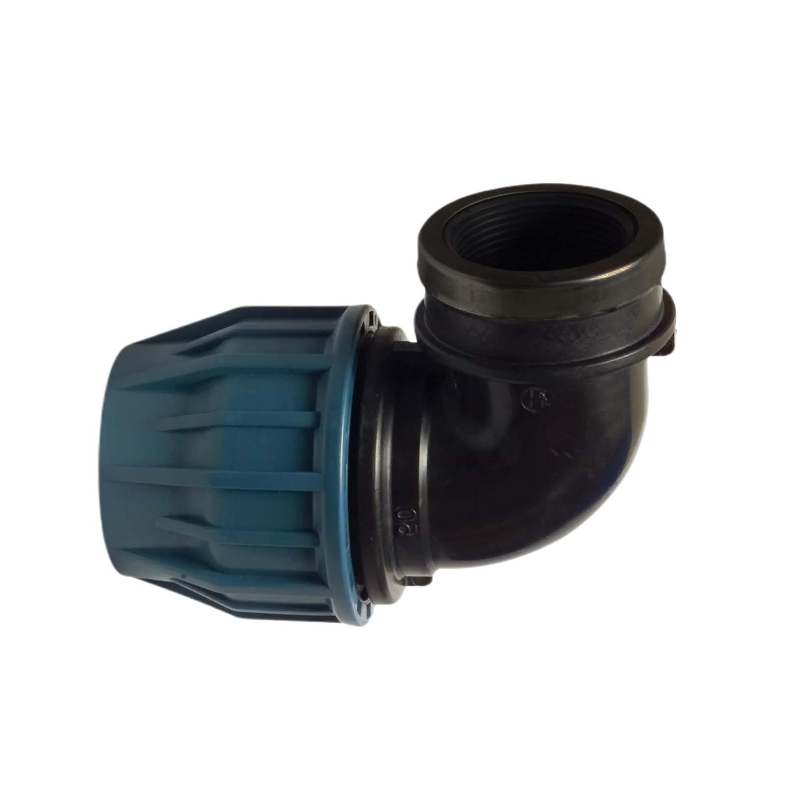 20 mm x 3/4" PE PP Fitting Klemm Verbinder Verschraubung Rohr Winkel 90° x IG DVGW - PN 16 bar 