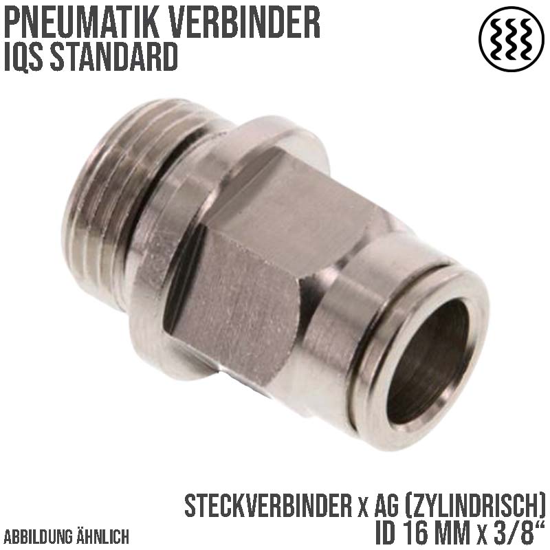 16 mm x 3/8" Pneumatik Schnell Steck Verbinder IQS MSV Messing Außengewinde zylindrisch - PN 16 bar