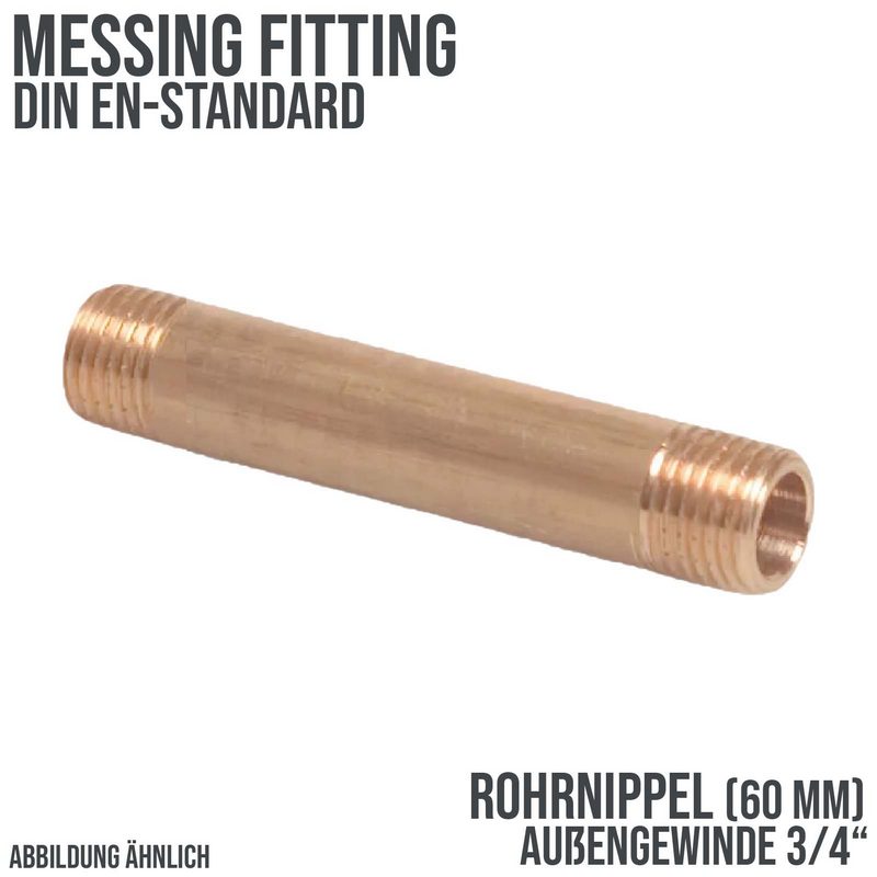 3/4" Rohrnippel Nr. 23 - 60 mm Außen x Außengewinde AG Messing Fittings PN 40 bar