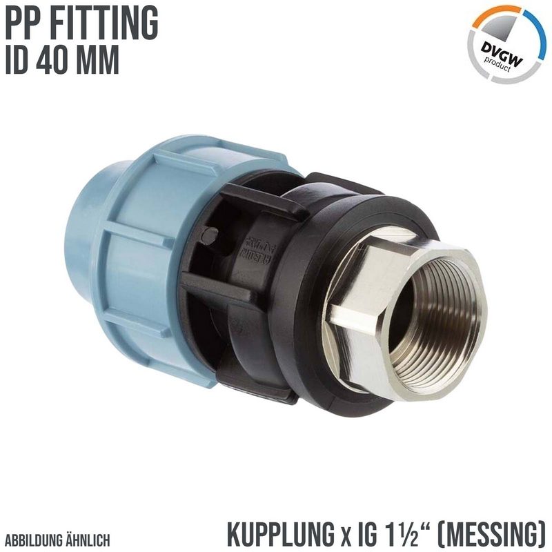 40 mm x 1 1/2" PE PP Fitting Klemm Verbinder Muffe Rohr Kupplung x Messing IG DVGW - Unidelta