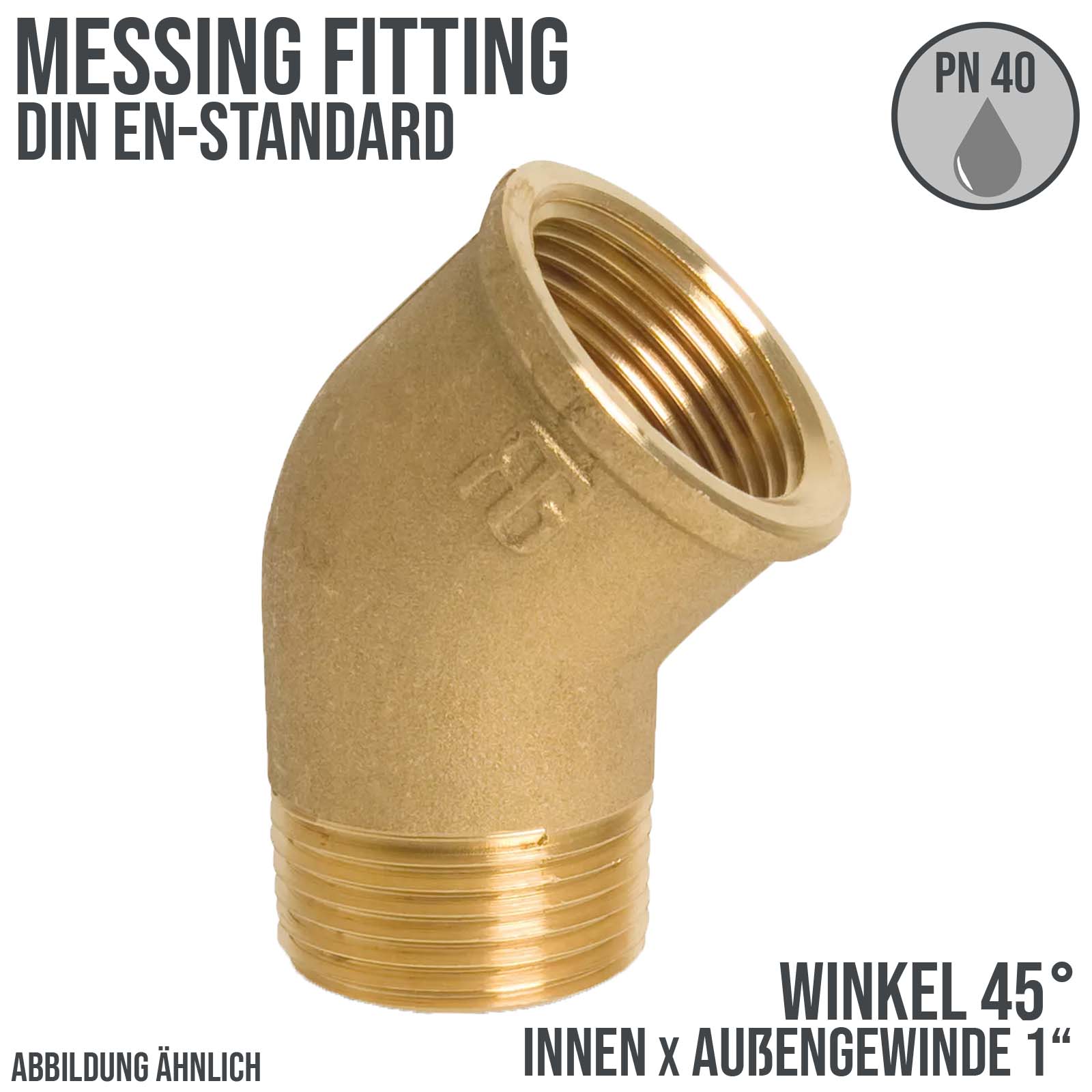 1" Winkel 45° Innen x Außengewinde IG x AG Messing Fittings PN 40 bar