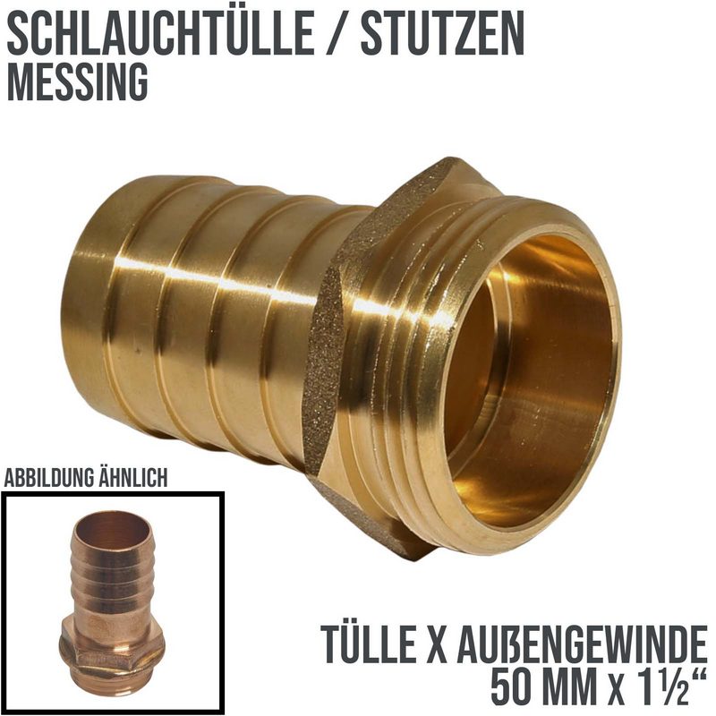 50 mm x 1 1/2" Zoll Zoll Schlauch Tülle Stutzen Außengewinde AG Nippel Messing Fittings - PN 30 bar