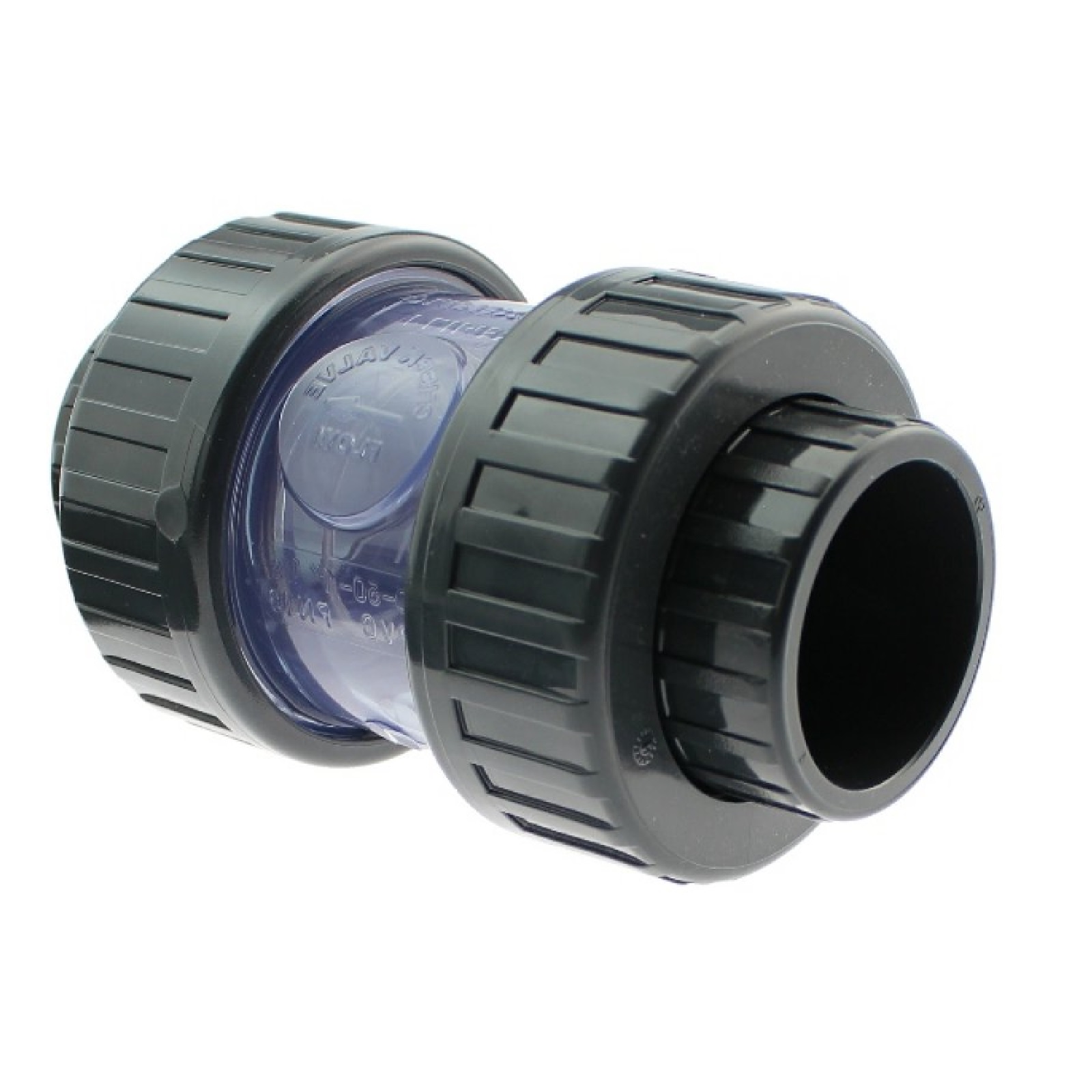 25 mm PVC Rückschlag Ventil federbelastet Klebe Muffe transparent grau - PN 16 bar