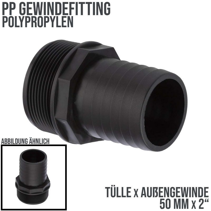 50 mm x 2 " PP Gewinde Fitting Schlauch Tülle Stutzen Außengewinde AG - PN 6 bar