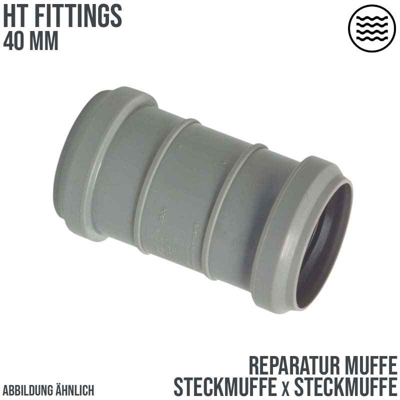 40 mm PP Reparatur Muffe Abfluß Abwasser HT KG Rohr Steckmuffe grau