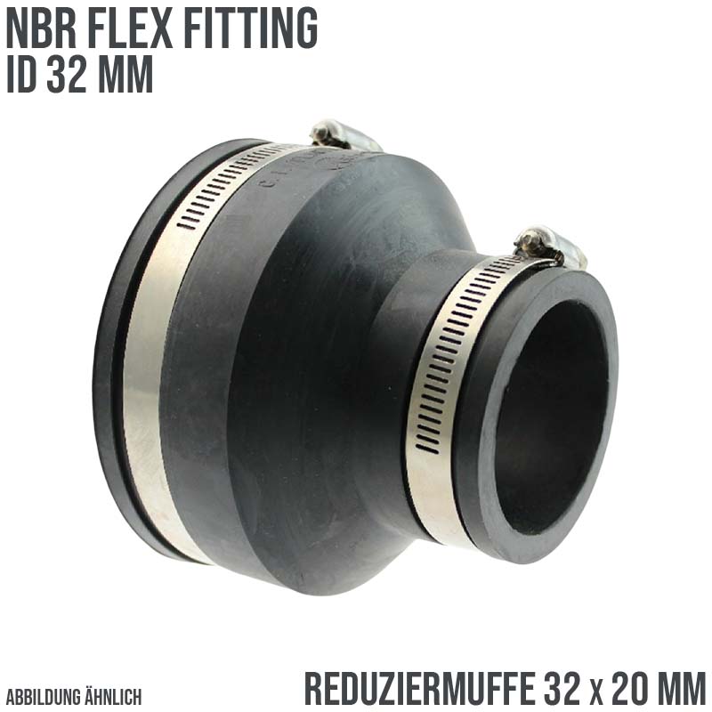 32 mm NBR Flex Fitting Reduziermuffe 32 x 20 mm Verbinder Reparatur (Klemmbereich 28-34 -> 16-22 mm)