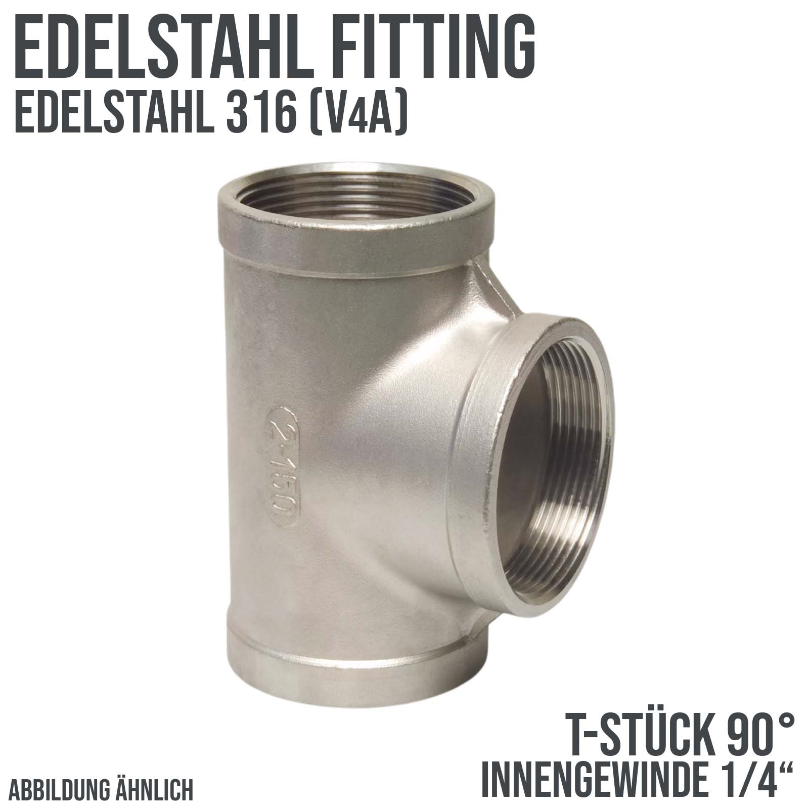 1/4" Edelstahl Fitting V4A AISI 316 T-Stück 90° Innengewinde IG - PN 16 bar