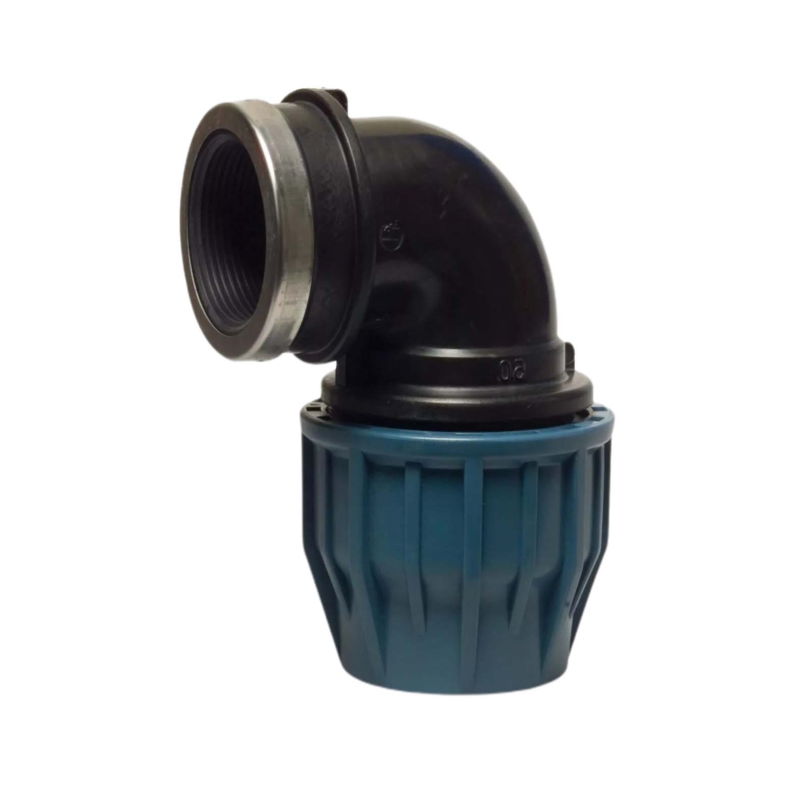 20 mm x 3/4" PE PP Fitting Klemm Verbinder Verschraubung Rohr Winkel 90° x IG DVGW - PN 16 bar 