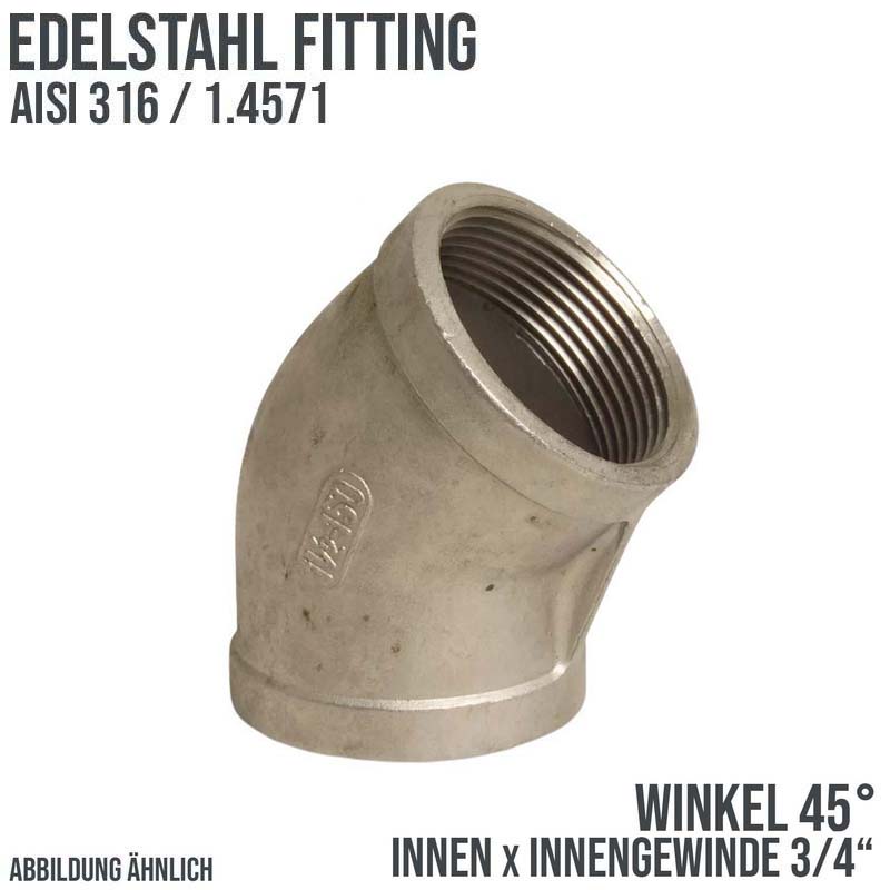 3/4" Edelstahl Fitting V4A AISI 316 Nr. 120 - Winkel 45° Innengewinde IG - PN 16 bar