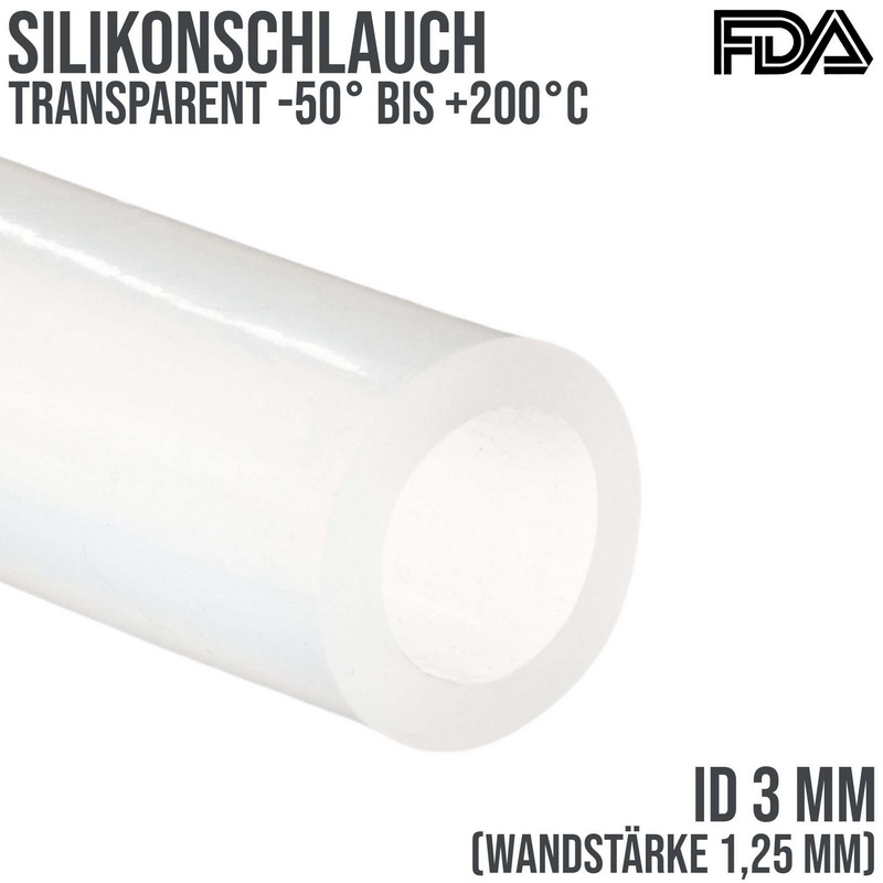 3 x 5,5 mm Silikon Silicon Milch Schlauch transparent lebensmittelecht FDA 0,60 bar