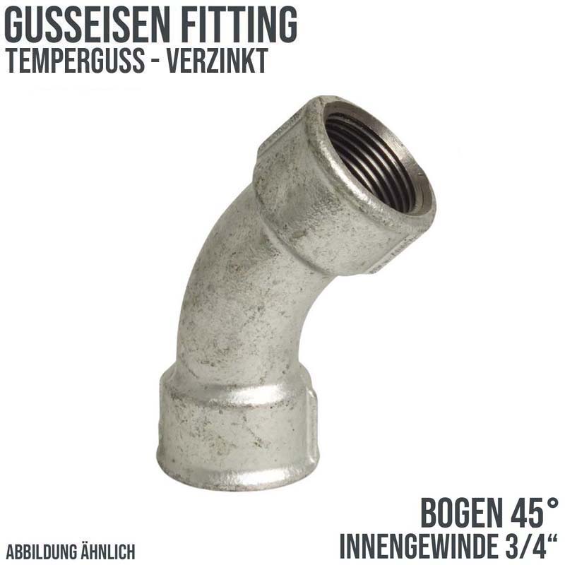 3/4" Gusseisen Temperguss Fitting Nr. 41 Bogen 45° Innengewinde IG PN 25 bar