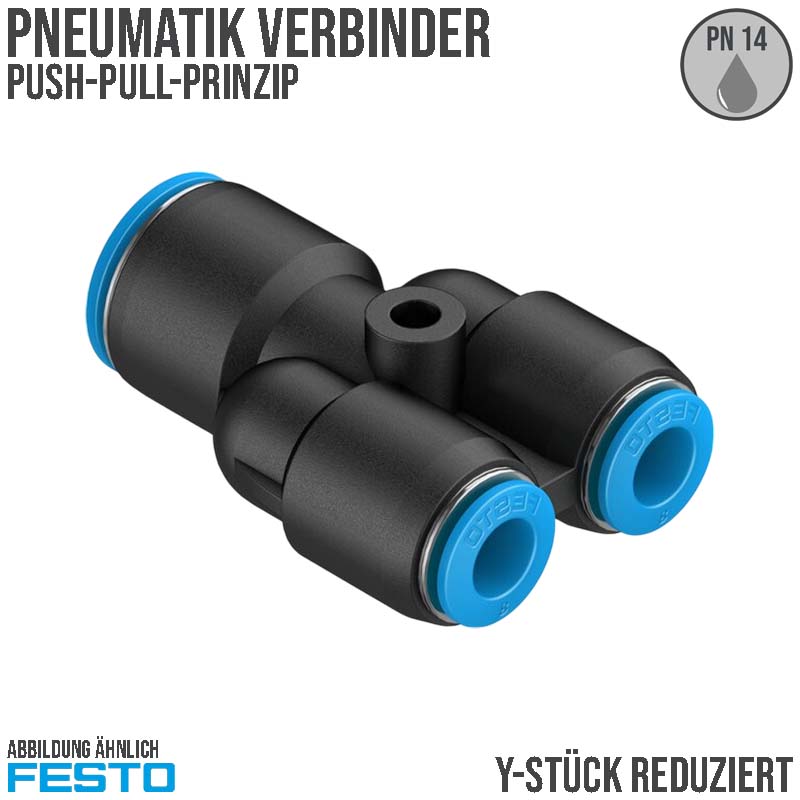 16 -> 12 mm Pneumatik Schnell Steck Verbinder QS Y-Stück reduziert blau/schwarz QS-4 (153032) - PN 14 bar