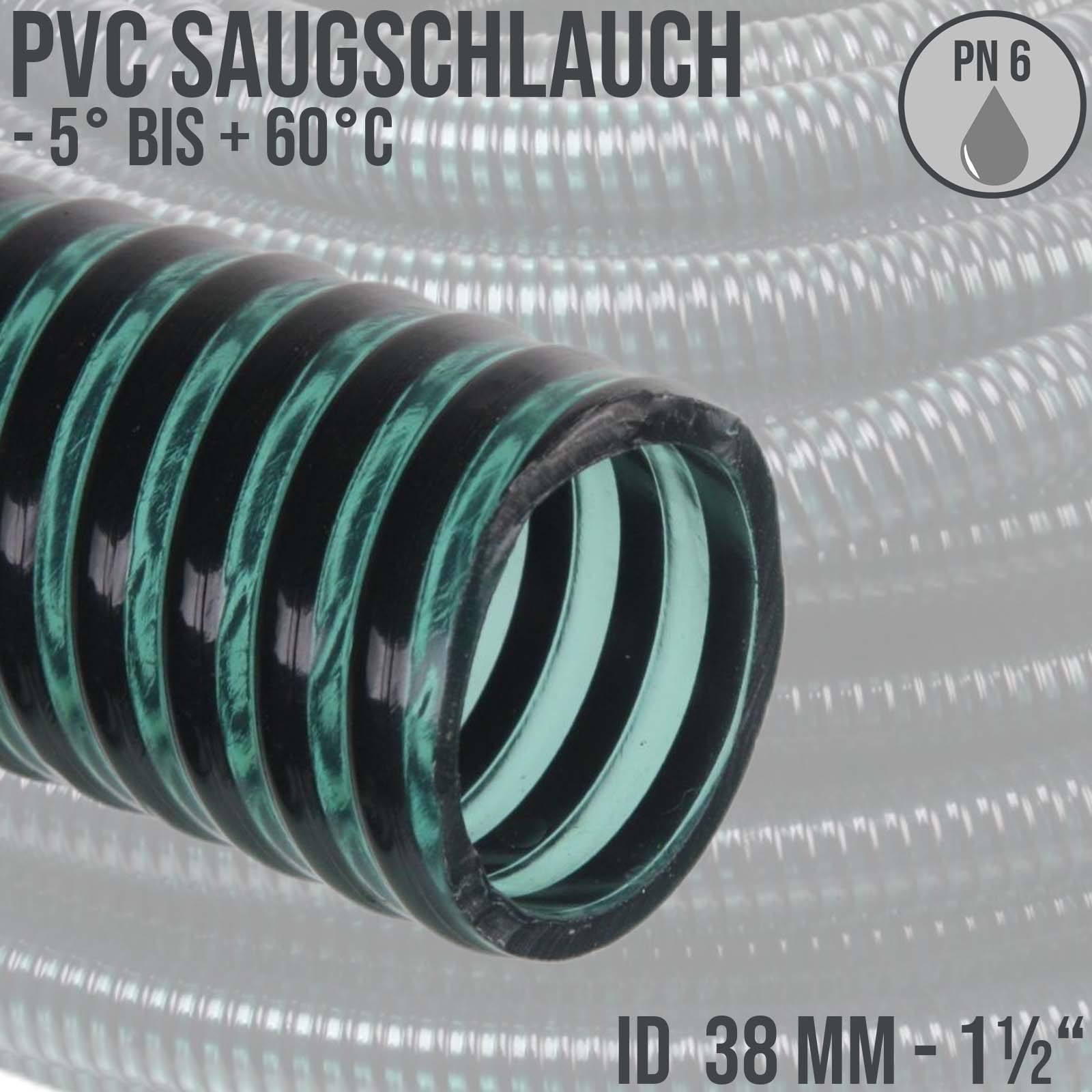 38 mm 1 1/2" Zoll Saug Ansaug Spiral Förder Pumpen Schlauch grün-schwarz PN 6 bar