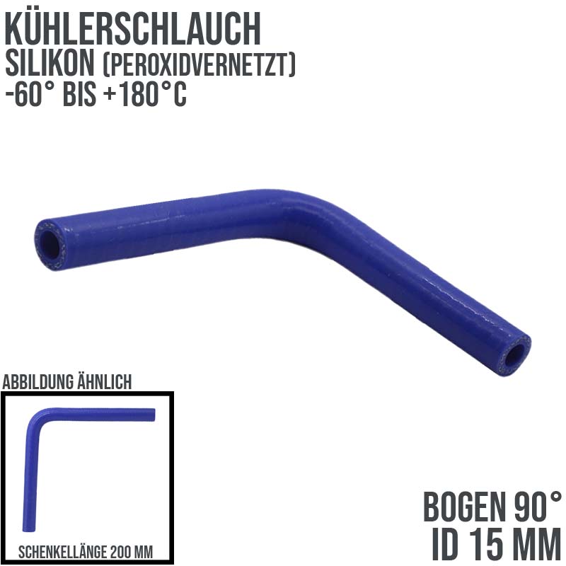 15 x 23 mm Kühlerschlauch Silikon Bogen 90° LLK Ladeluft Kühlmittel Schlauch blau (8,0 bar) - 200mm