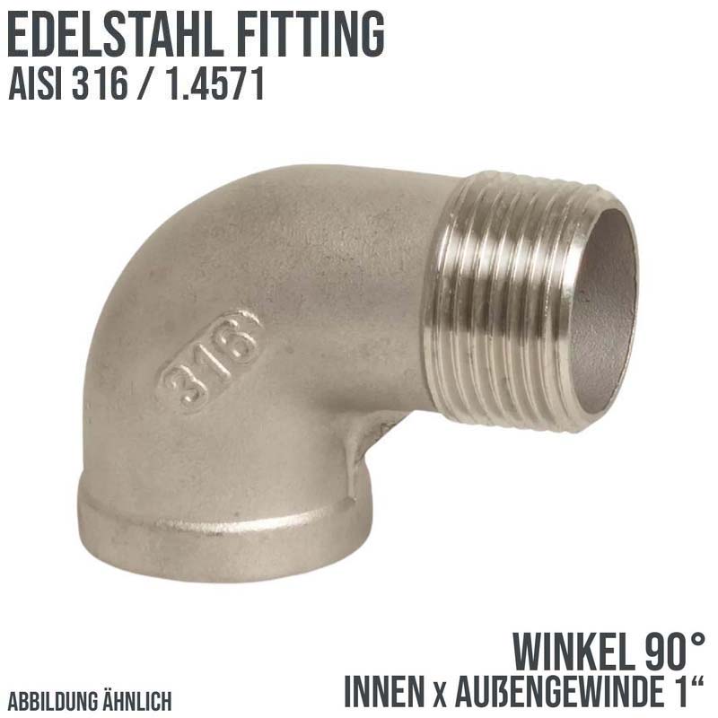 1" Edelstahl Fitting V4A AISI 316 Nr. 92 - Winkel 90° Innen x Außengewinde IG x AG - PN 16 bar