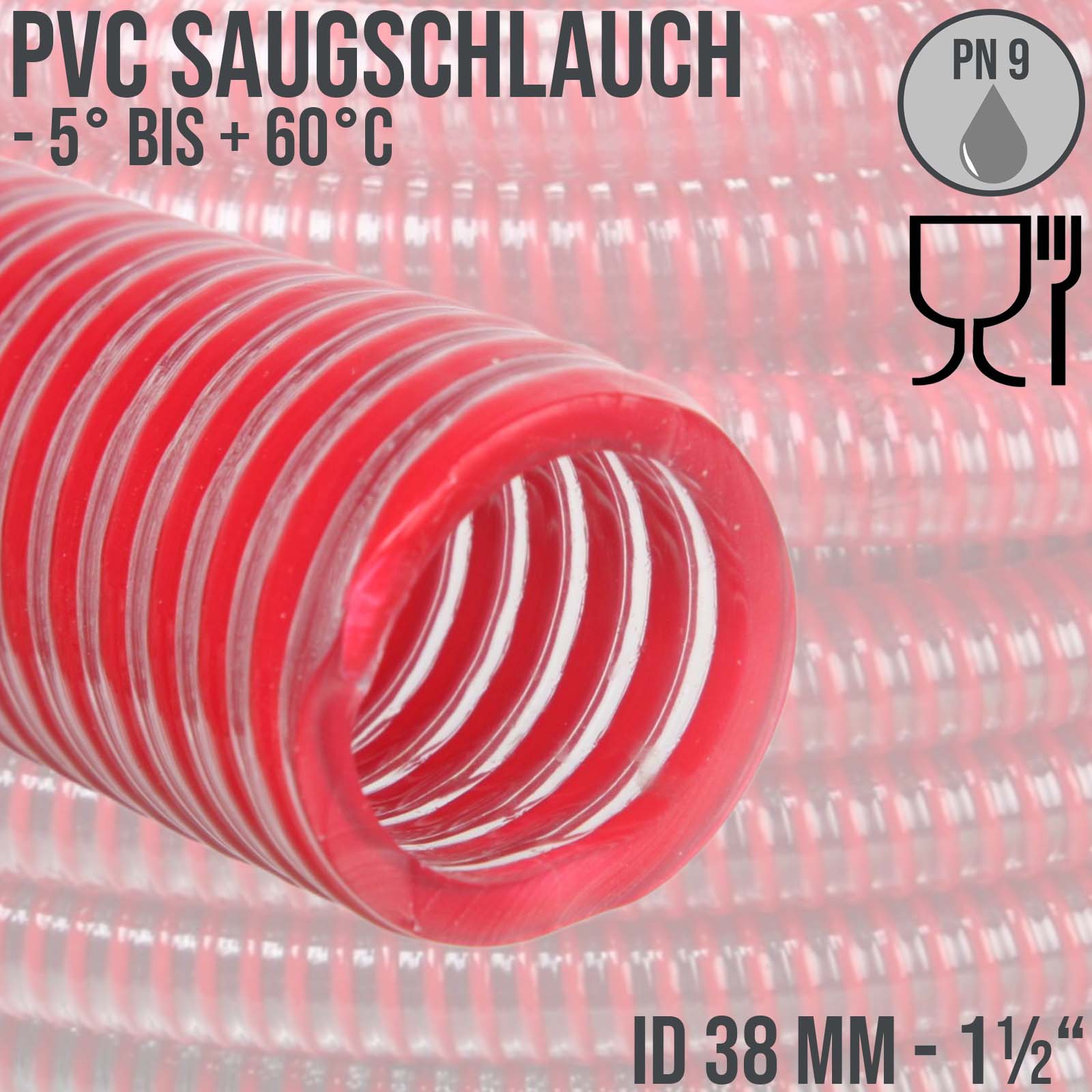 38 mm 1 1/2" Zoll Saug Ansaug Spiral Förder Pumpen Wein Alkohol Milch Schlauch rot - PN 9 bar