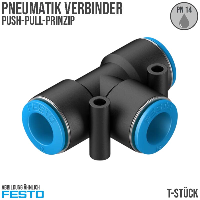 4 mm Pneumatik Schnell Steck Verbinder QS T-Stück blau/schwarz QS-4 (153031) - PN 14 bar