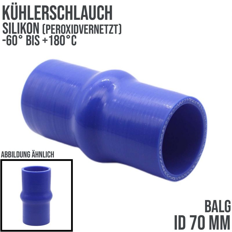 70 mm ID Kühlerschlauch Balg Wulst Verbinder Silikon LLK Ladeluft Kühlmittel Schlauch blau PN 3,5 bar - 100 mm