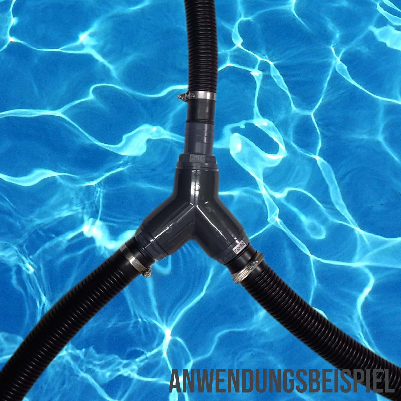 32 / 38 mm PVC PROFI Y-Stück 45° Schlauch Verbinder Stutzen Tülle Pool Teich Garten - PN 10 bar - Montage-Set