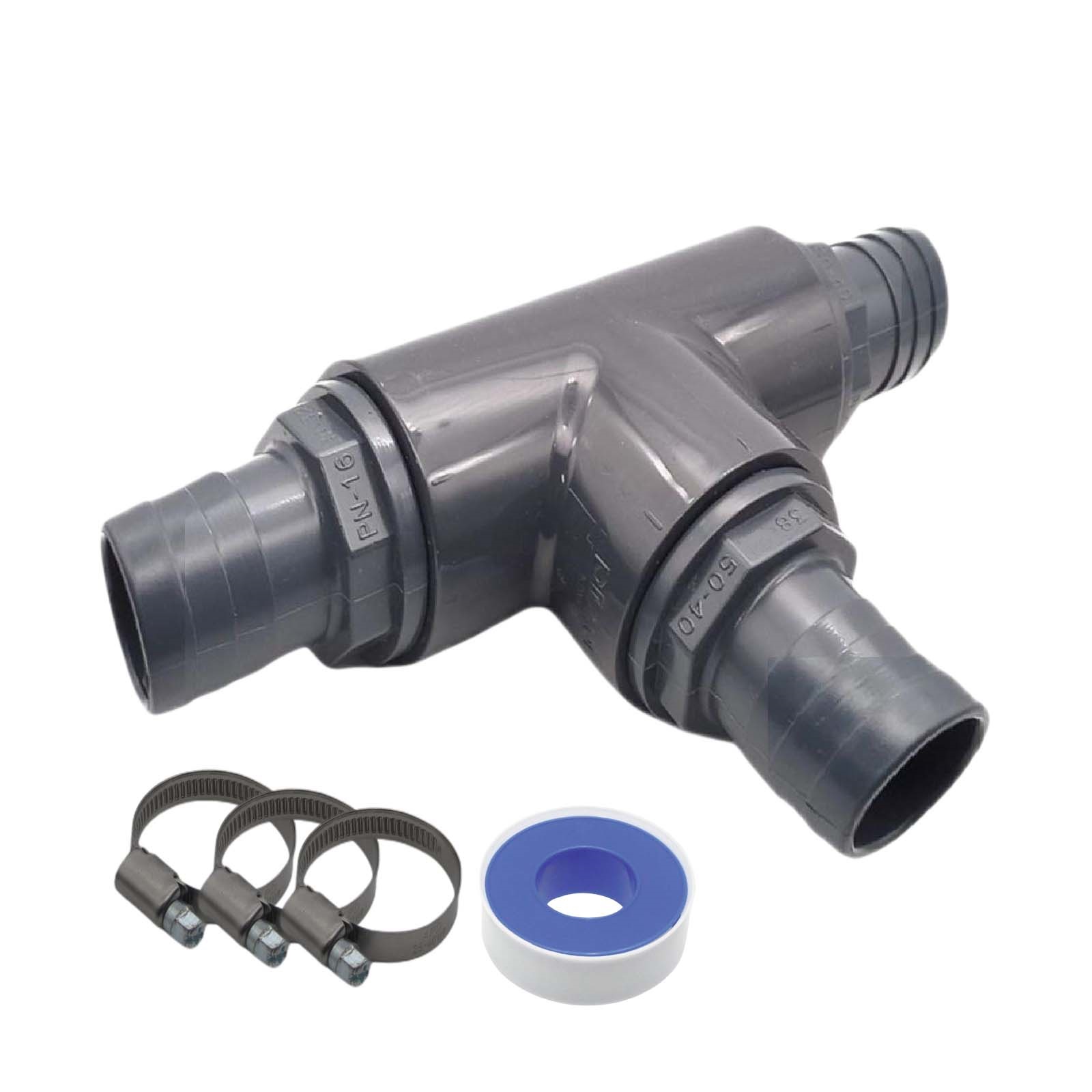 38 mm PVC PROFI T-Stück 90° Schlauch Verbinder Stutzen Tülle Pool Teich Garten - PN 10 bar - Montage-Set