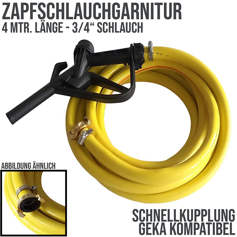 3/4" 19 mm Zapf Schlauch Garnitur mit Schnellkupplung - 4 m (PP Pistole schwarz) - PN 5 bar