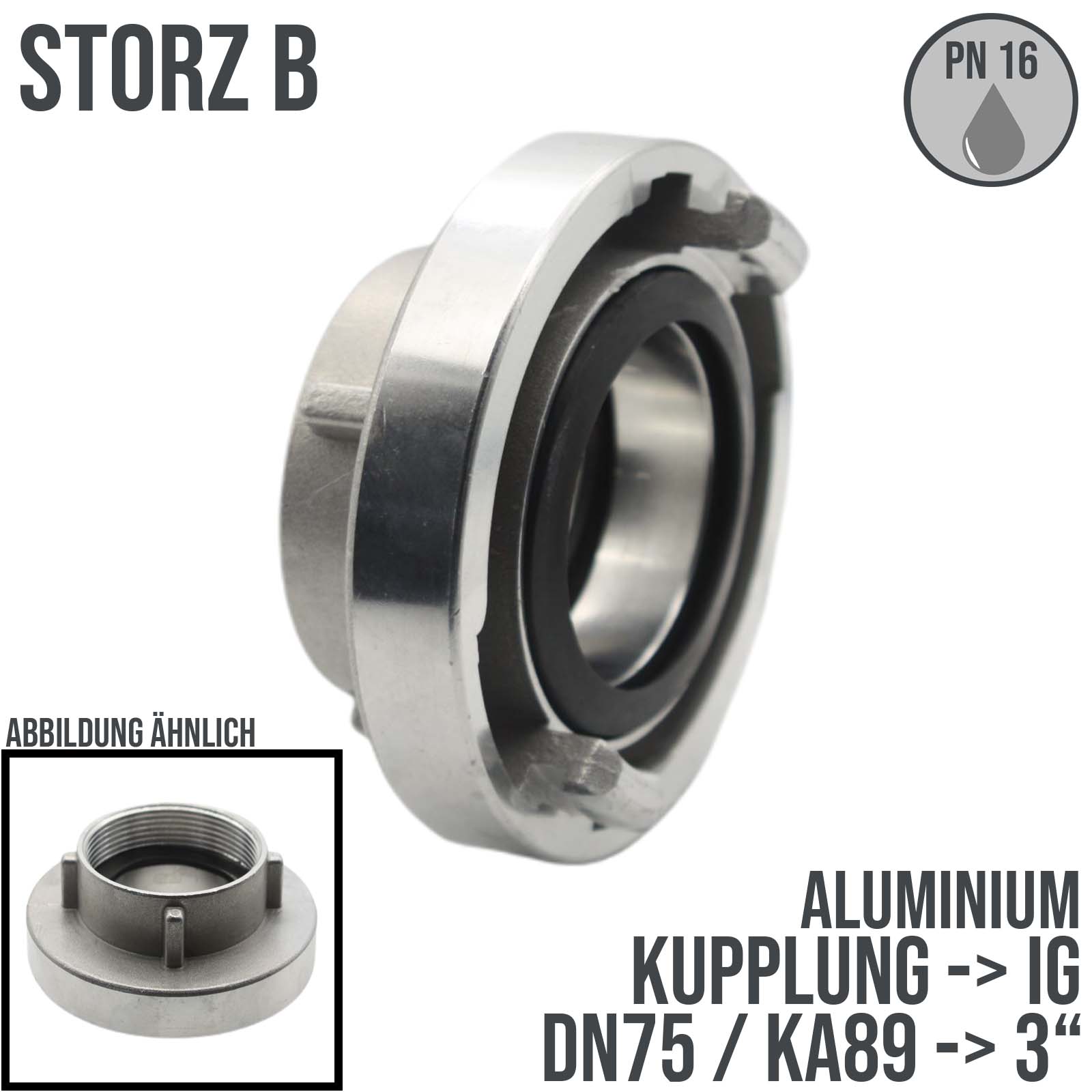 STORZ B DN75 KA89 Kupplung Innengewinde IG 3" Saug Bau Feuerwehr Schlauch PN 16 bar 
