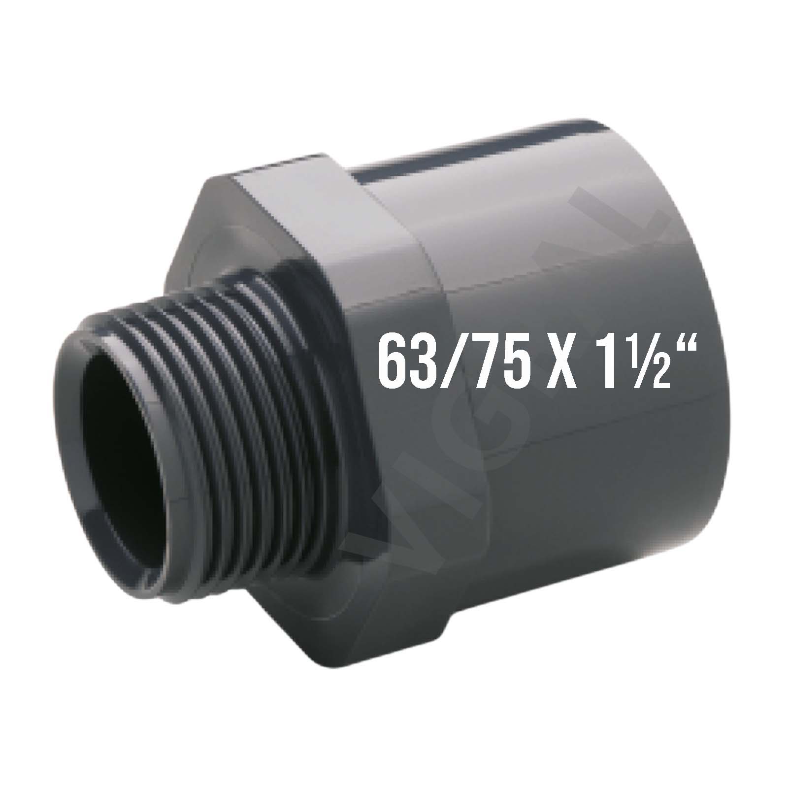 63 mm PVC Klebe Fitting Übergangsnippel Sechs-/Achtkant 63/75 mm x 1 1/2" Muffe Verbinder - PN 10 bar
