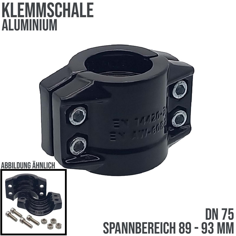 DN 75 Klemmschale Aluminium schwarz Spannbereich 89 - 93 mm für Schlauch ID x AD 75 x 91 mm - PN 25 bar