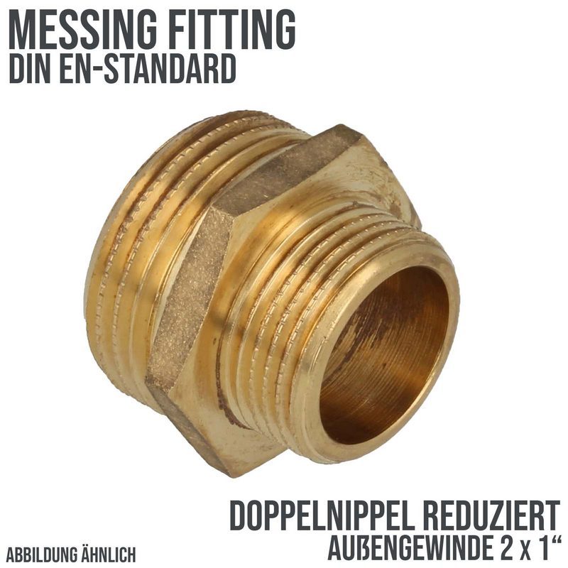 2" x 1" Doppel Nippel Nr. 245 Reduktion Aussen x Aussengewinde AG Messing Fittings PN 30 bar