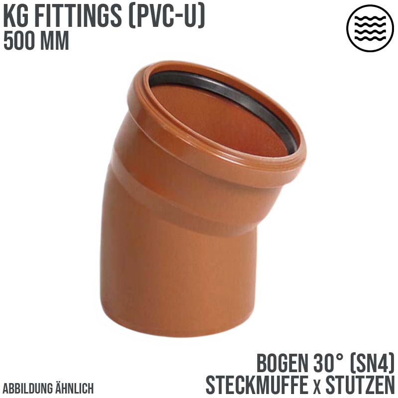 500 mm PVC Bogen 30° Abzweig Abfluß Abwasser HT KG Rohr SN4 Steckmuffe x Stutzen rostbraun