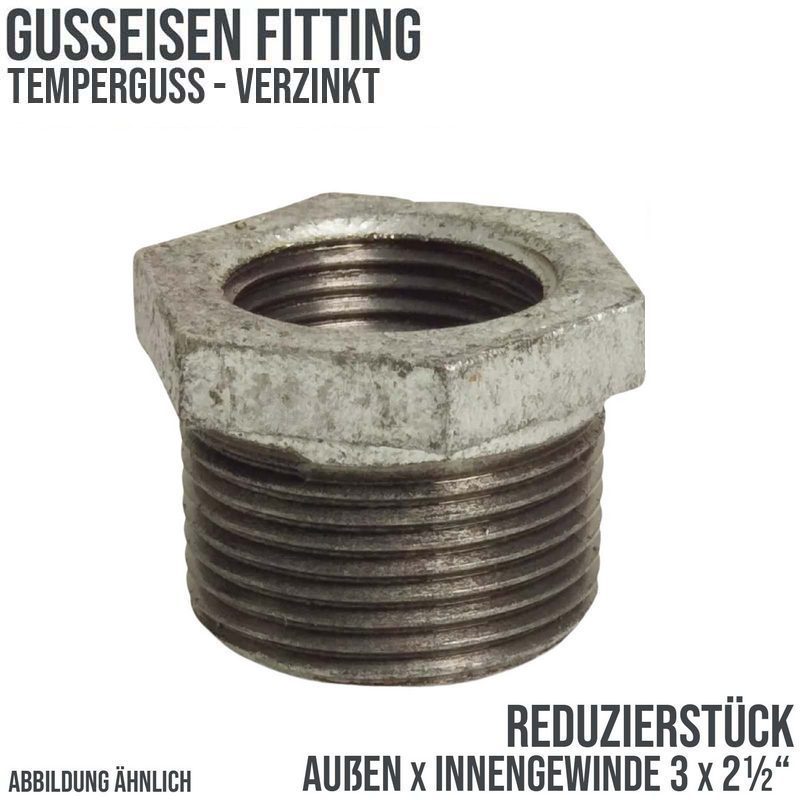 3" x 2 1/2" Gusseisen Temperguss Reduzierstück Nr. 241 Außen x Innengewinde AG x IG DVGW PN 25 bar