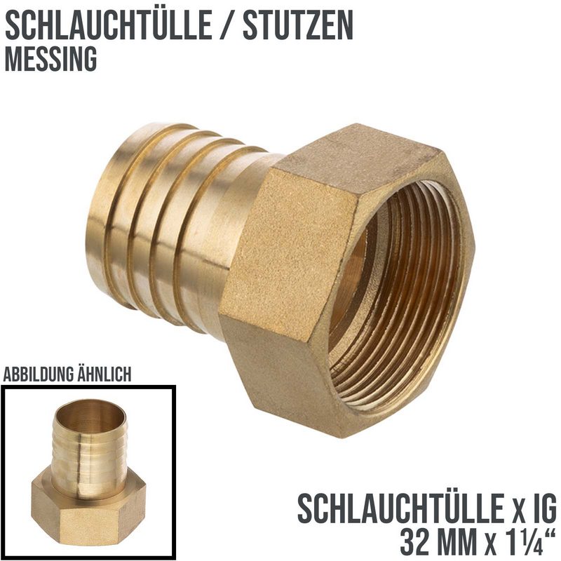 1 1/4" x 32 mm Schlauch Tülle Stutzen Innengewinde IG Nippel Messing Fitting - PN 16 bar