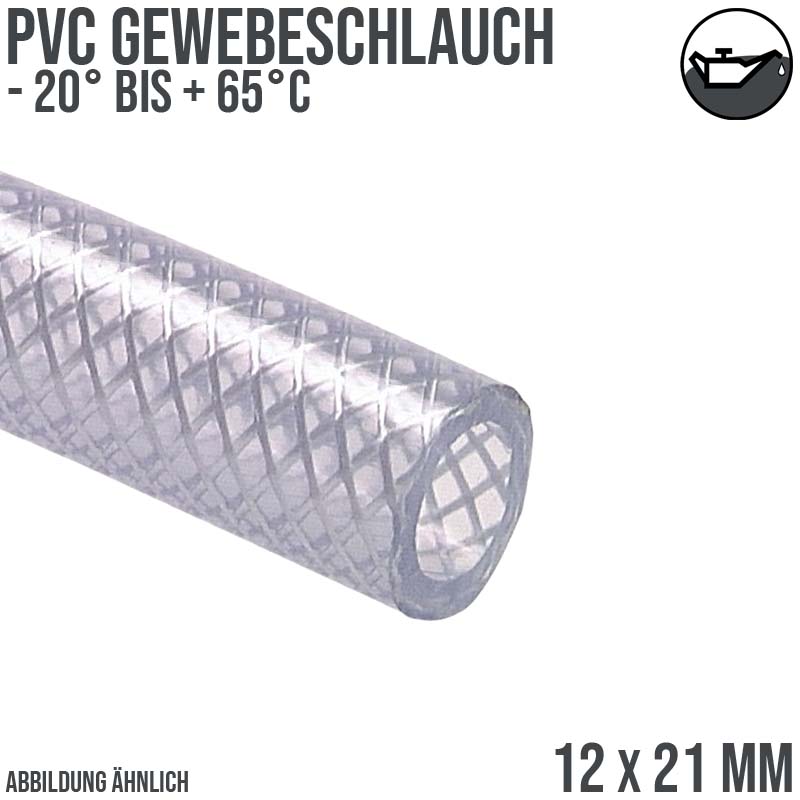 12 x 21 mm Gewebe Druck Öl Universal Wasser Luft Kompressor Schlauch klar PN 20 bar