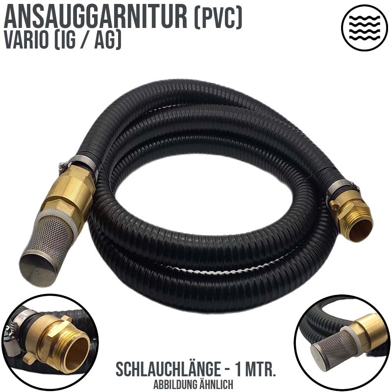 32 mm 1 1/4" Zoll Ansaug Saug Schlauch Pumpen Garnitur vario Anschluss schwarz - 1 m