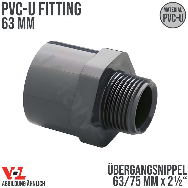 63 mm VDL PVC Klebe Fitting Übergangsnippel Achtkant 63/75 mm x 2 1/2" - PN 16 bar