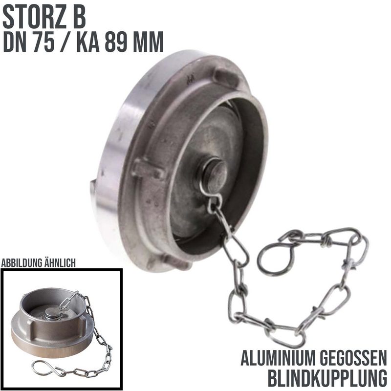 STORZ B DN 75 KA 89 Blind Kupplung mit Kette Saug Bau Feuerwehr Schlauch Aluminium - PN 10 bar