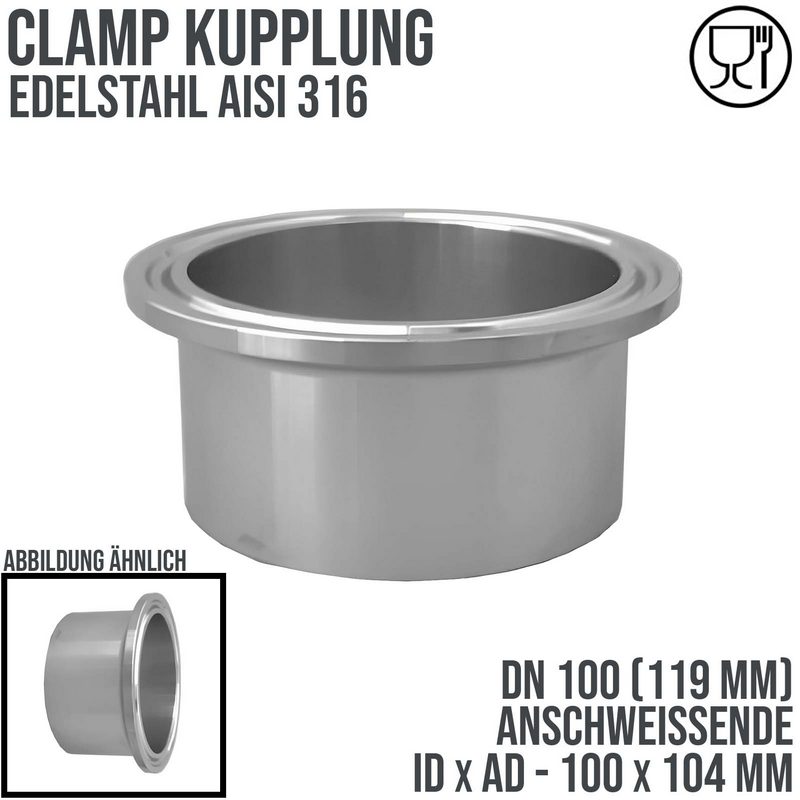 DN 100 CLAMP Kupplung 106 mm DIN 32676 Anschweissende ID 100 x AD 104 mm- PN 16 bar