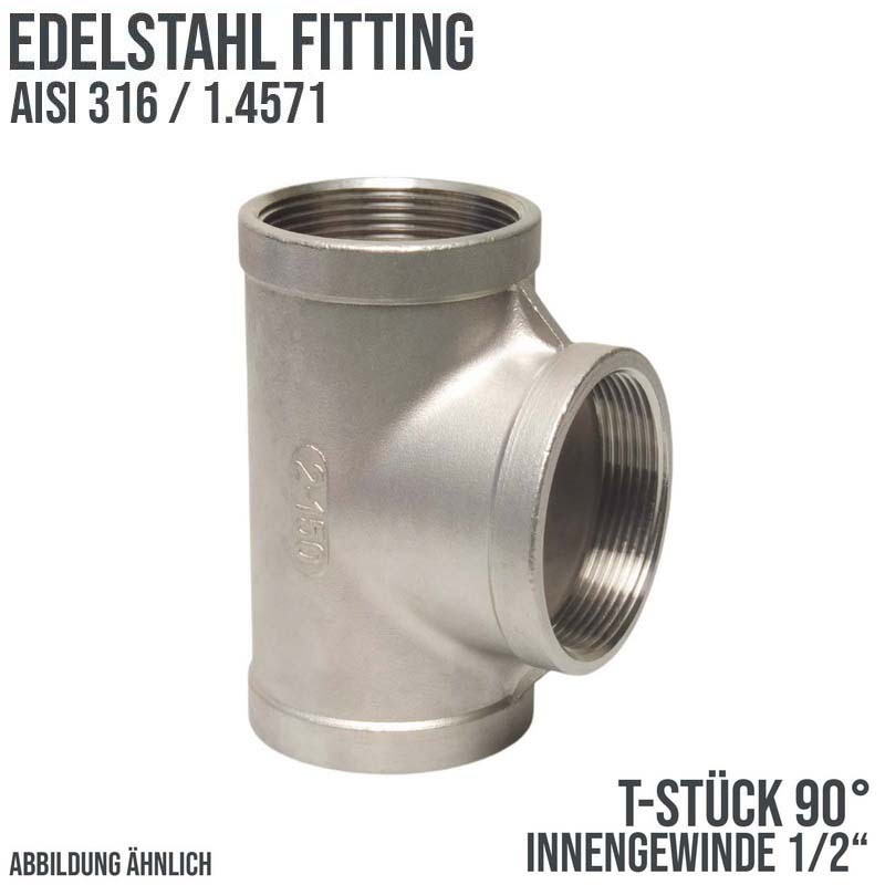 1/2" Edelstahl Fitting V4A AISI 316 Nr. 130 - T-Stück 90° Innengewinde IG - PN 16 bar