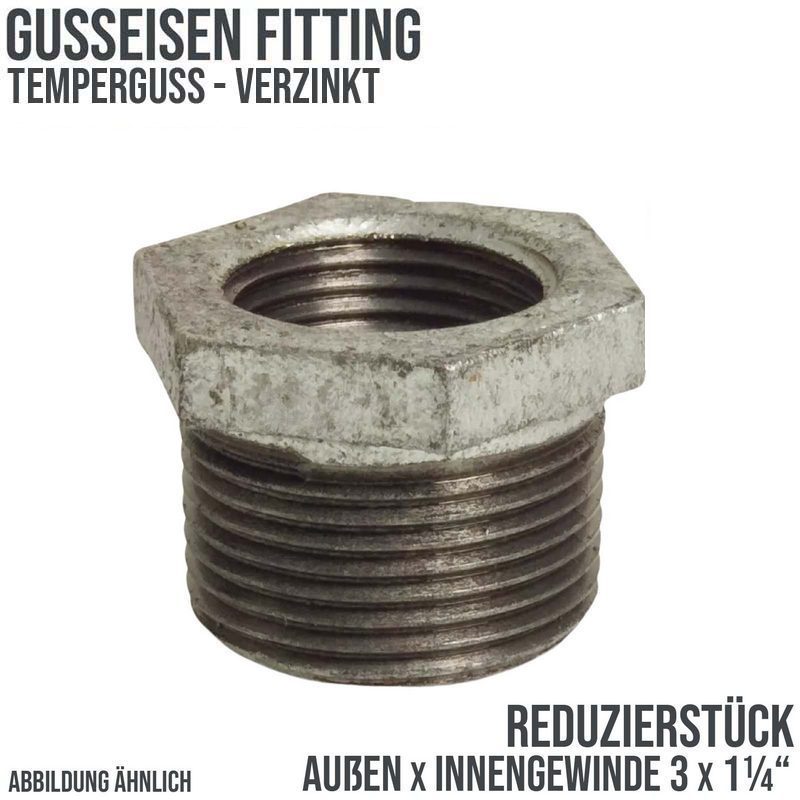 3" x 1 1/4" Gusseisen Temperguss Reduzierstück Nr. 241 Außen x Innengewinde AG x IG DVGW PN 25 bar