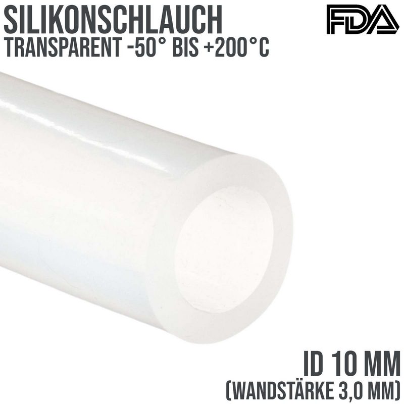 10 x 16 mm Silikon Silicon Milch Schlauch transparent lebensmittelecht FDA 0,45 bar