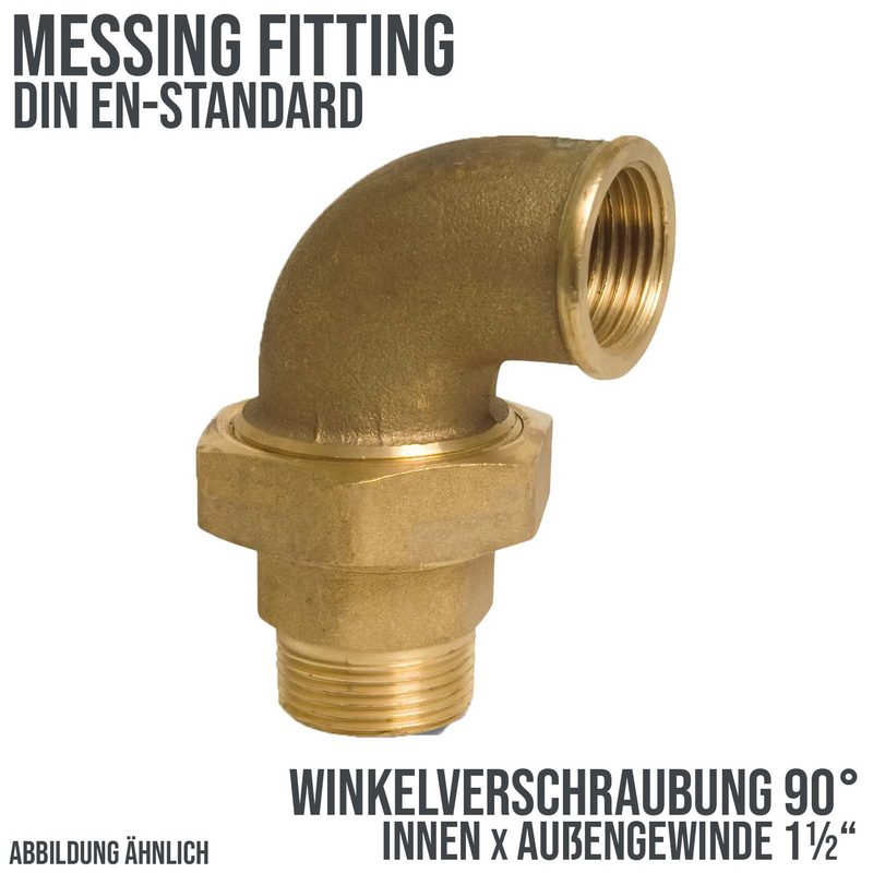 1 1/2" Winkelverschraubung 90° Nr. 96 Innen x Außengewinde IG x AG Messing Fittings PN 40 bar
