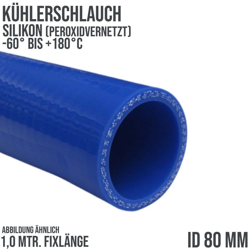 80 x 90 mm Kühler Silikon LLK Ladeluft Kühlmittel Schlauch blau PN 4,0 bar - Fixlänge 1 m