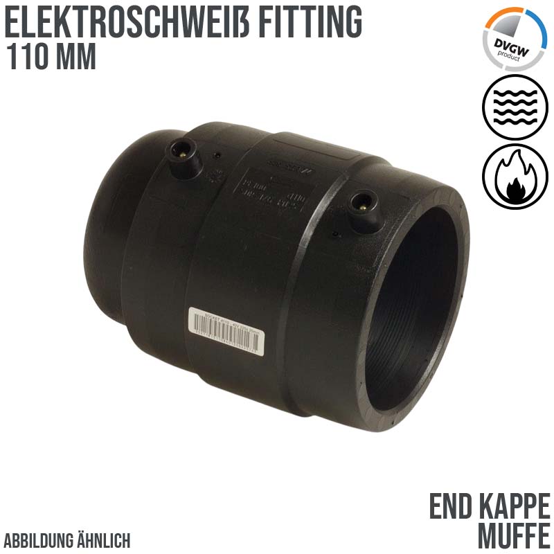 110 mm PE 100 Elektro Schweiß Fitting Kappe SDR 7,4 DVGW 24 VAC schwarz