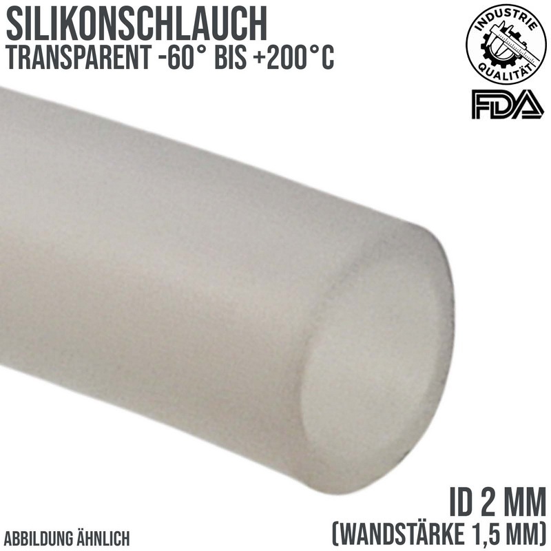 2 x 5 mm Silikon Silicon Industrie Schlauch transparent talkumiert Lebensmittel FDA