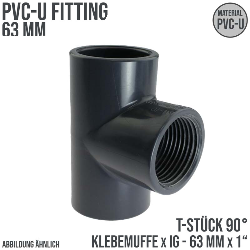63 mm PVC Klebe Fitting T-Stück 90° 63 mm x 1" Klebemuffe x Innengewinde - PN 10 bar