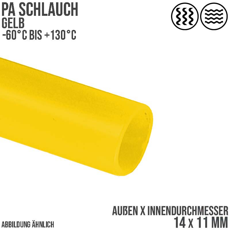 14 x 11 mm Polyamid PA Pneumatik Schlauch gelb - PN 16 bar