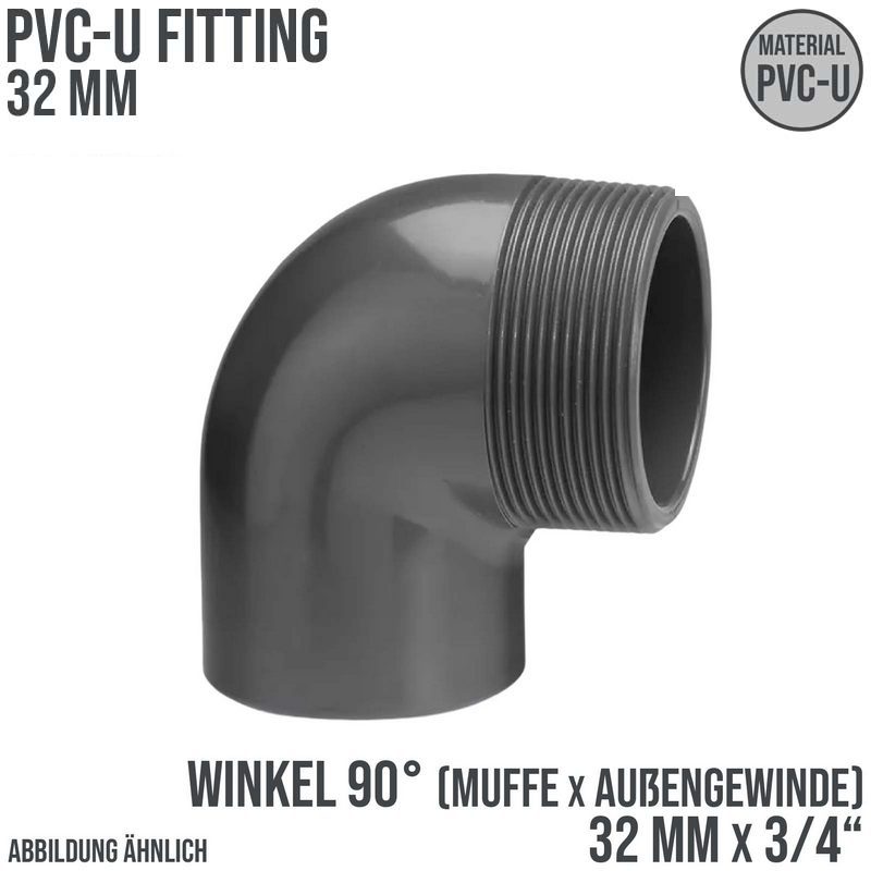 32 mm PVC Klebe Fitting Winkel 90° Außengewinde AG 32 mm x 3/4" Muffe Verbinder - PN 10 bar